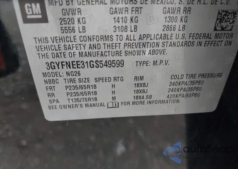 2016 Cadillac Srx Luxury Collection from USA, damaged, VIN 3GYFNEE31GS549599